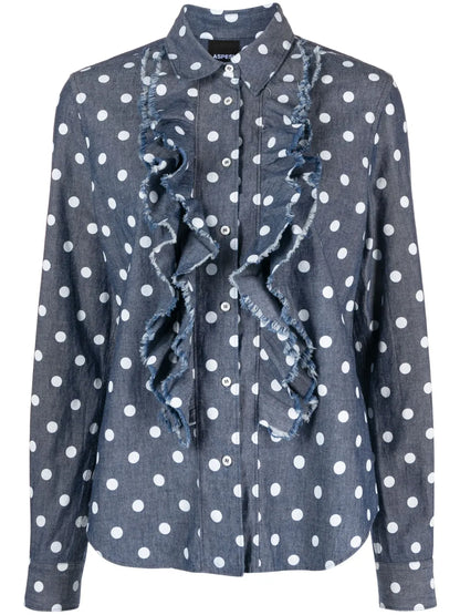 Ruffle-Trim Polka Dot-Print Blouse