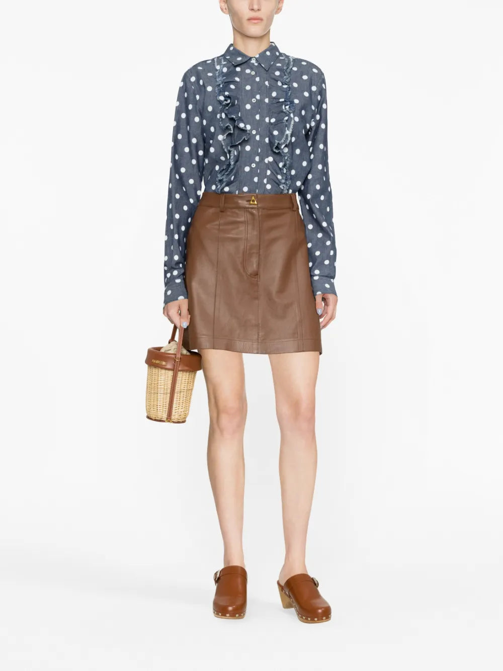 Ruffle-Trim Polka Dot-Print Blouse