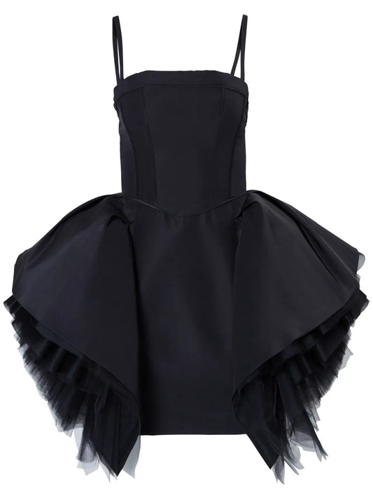 Ruffled-Tulle Silk Dress