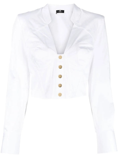 Button-Front V-Neck Shirt