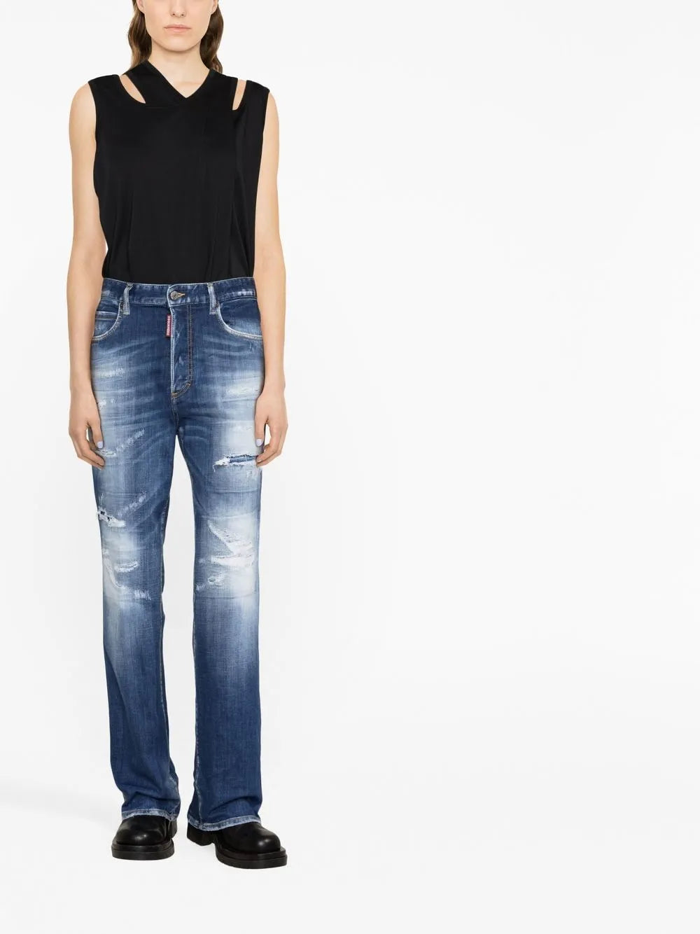 Faded Distressed-Effect Jeans