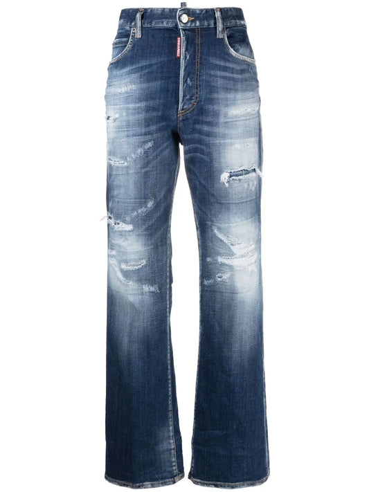 Faded Distressed-Effect Jeans