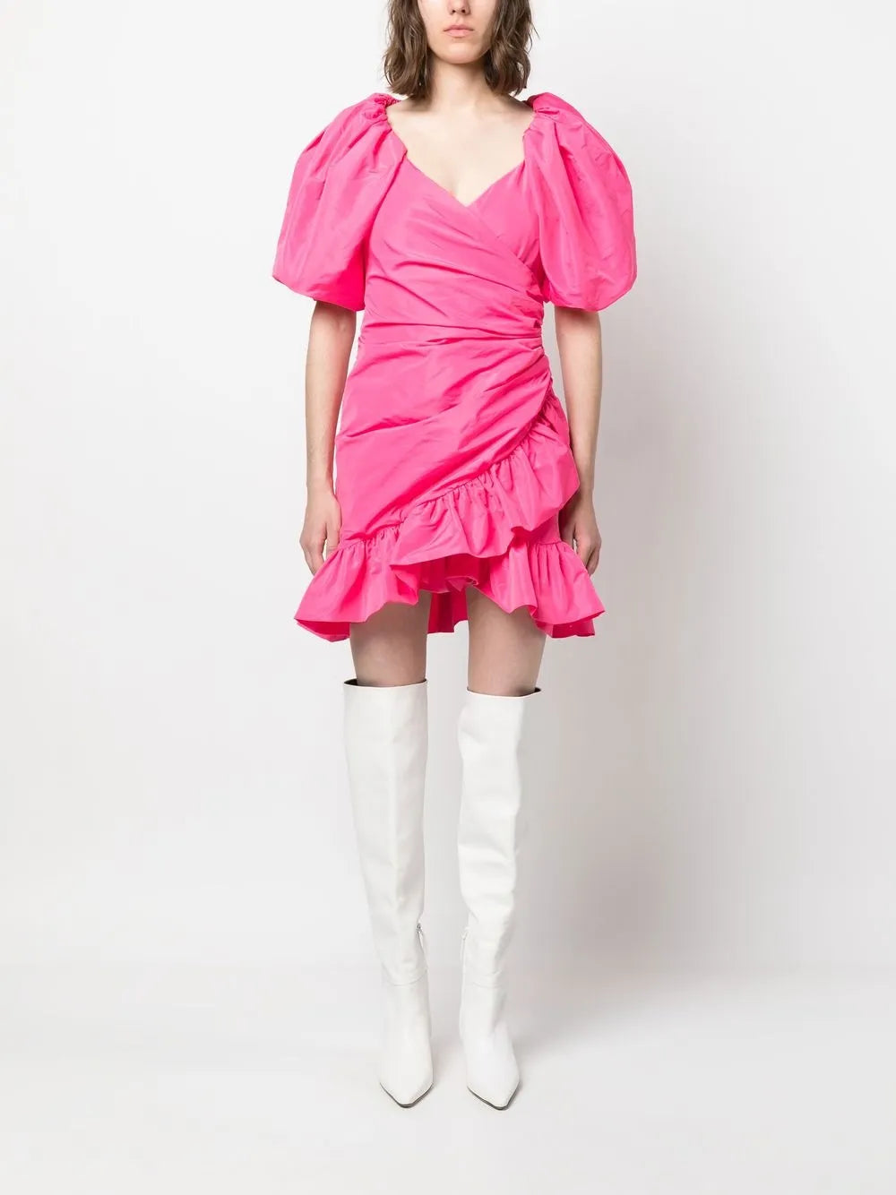 Ruffled-Detail Taffeta Mini Dress