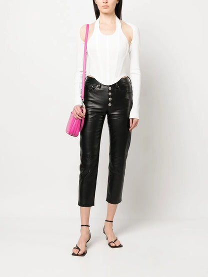 Leather High-Waisted Cropped Trousers