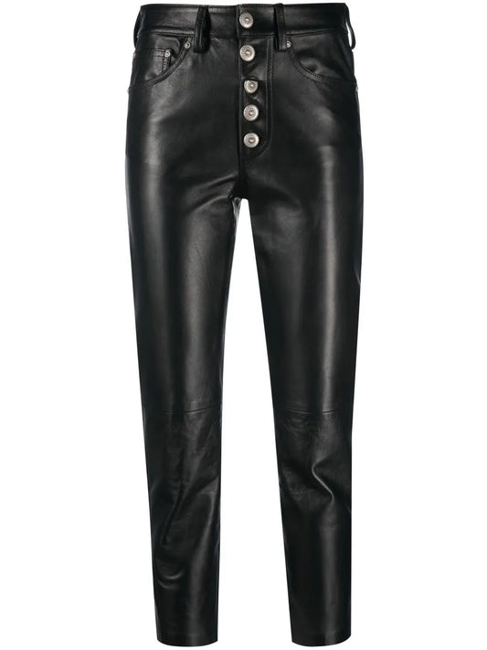 Leather High-Waisted Cropped Trousers