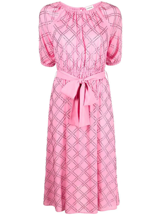 Rhinestone-Pattern Belted Dress