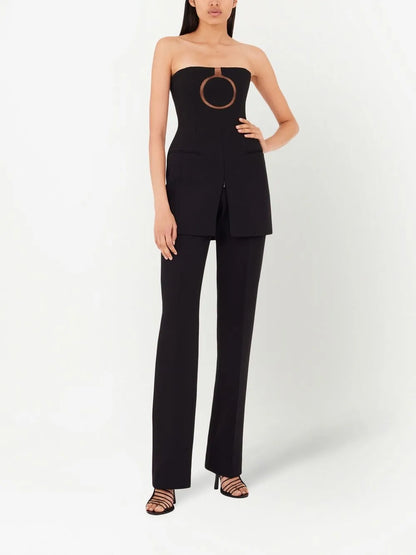 Circle-Print Strapless Fitted Top