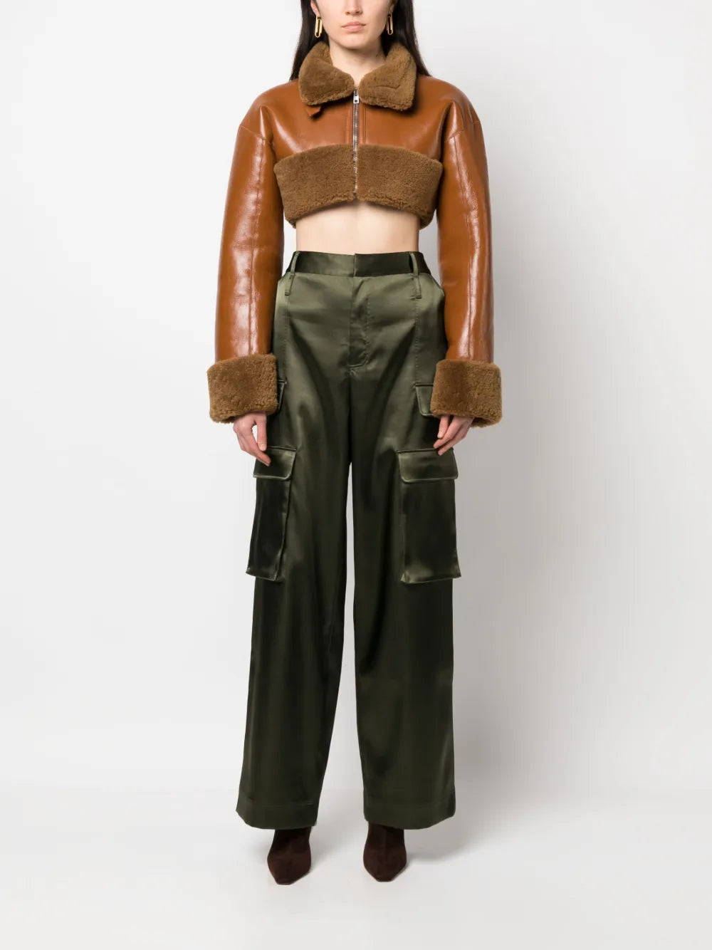 Cropped Shearling Leather Jacket