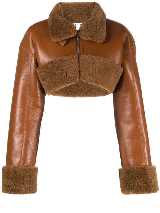 Cropped Shearling Leather Jacket