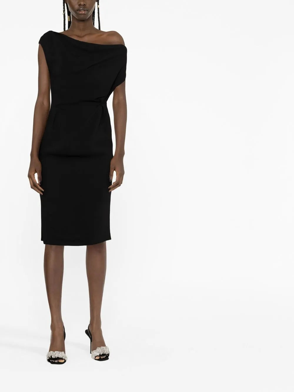 One-Shoulder Draped Midi Dress
