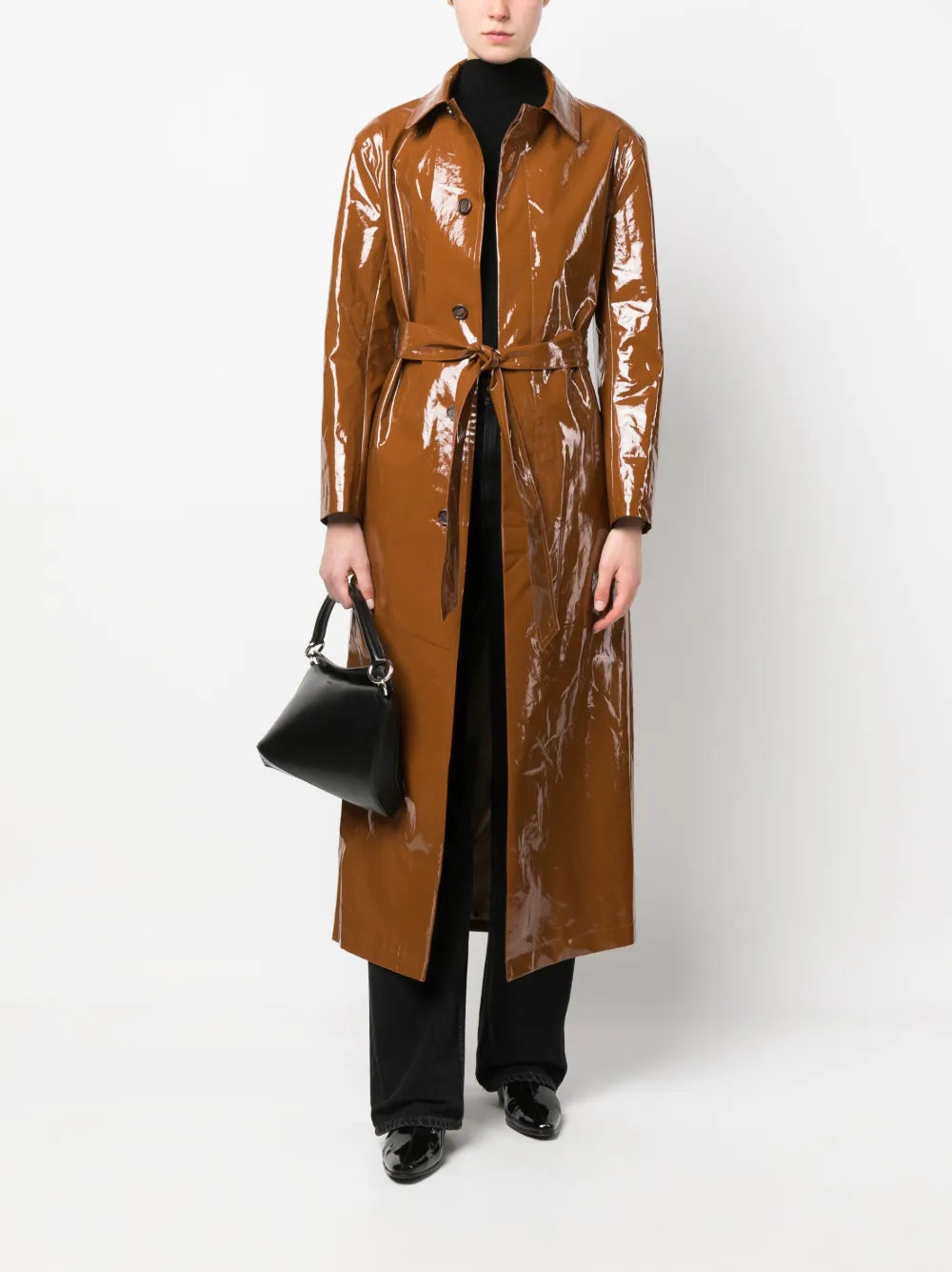 Glossy-Finish Trench Coat