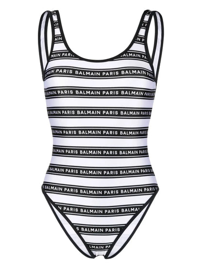 Striped Logo-Print Swimsuit