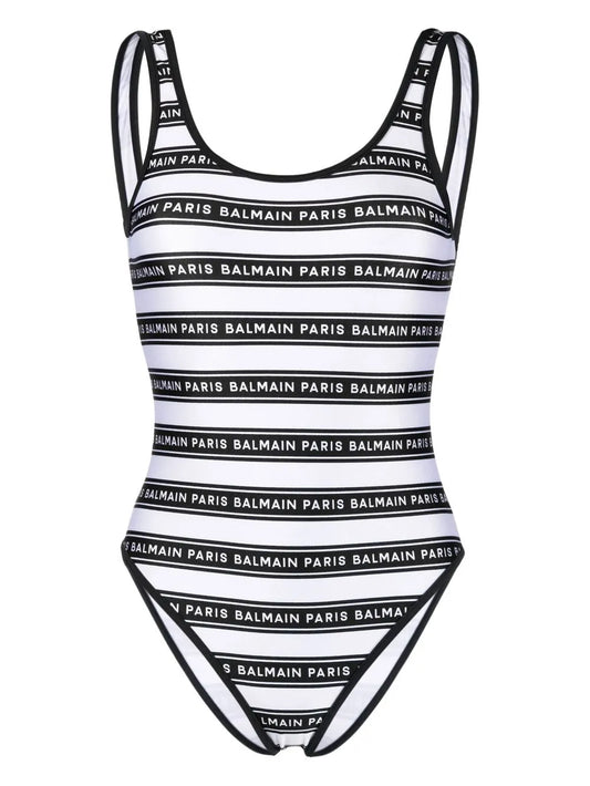 Striped Logo-Print Swimsuit