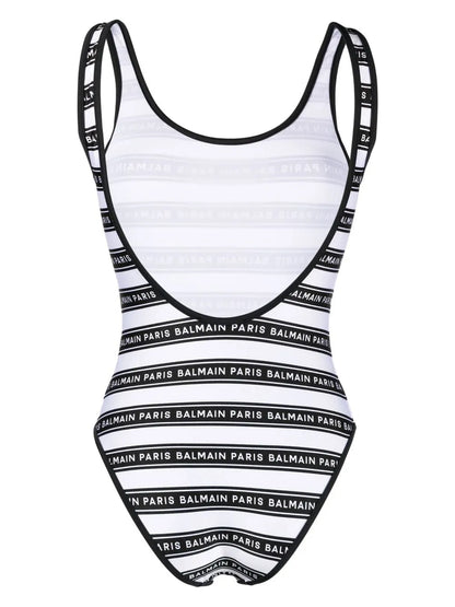 Striped Logo-Print Swimsuit