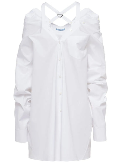 Off-Shoulder Cotton Shirt Dress