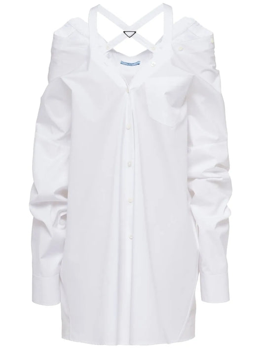 Off-Shoulder Cotton Shirt Dress