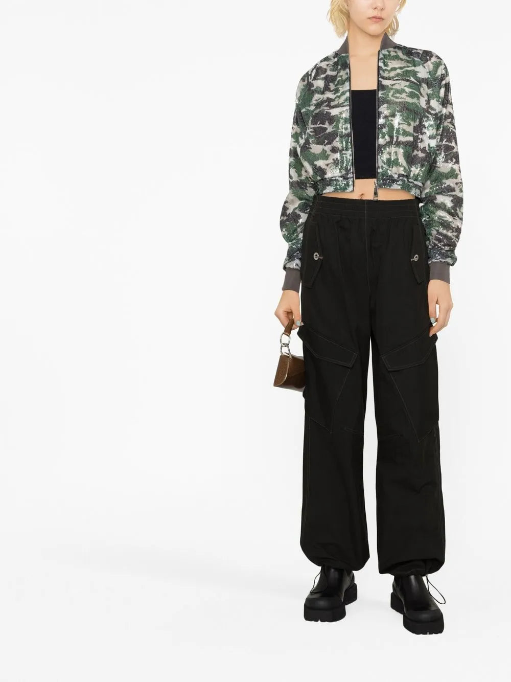 Camouflage-Print Sequinned Bomber Jacket