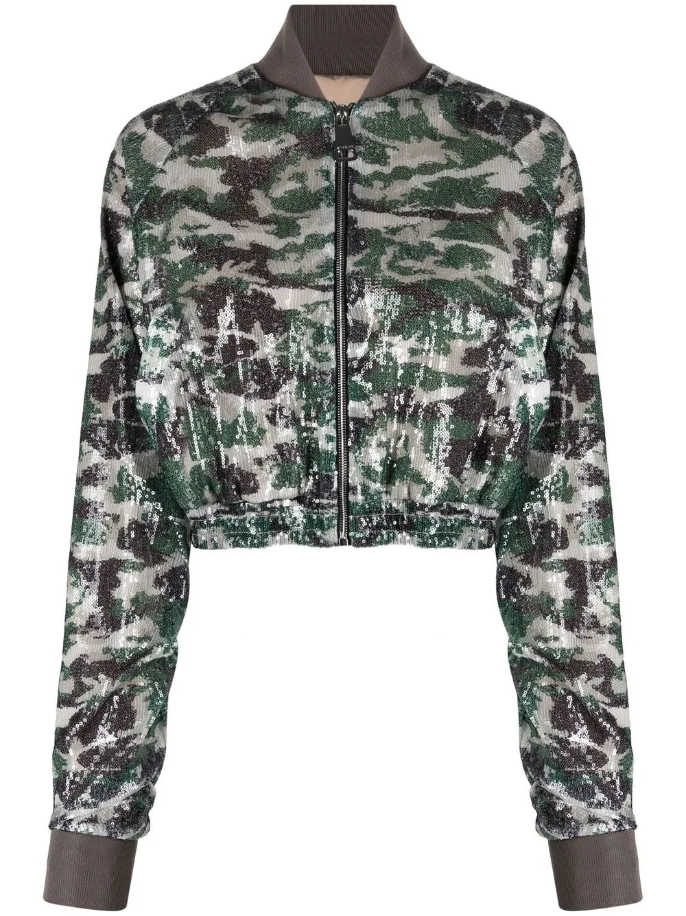 Camouflage-Print Sequinned Bomber Jacket