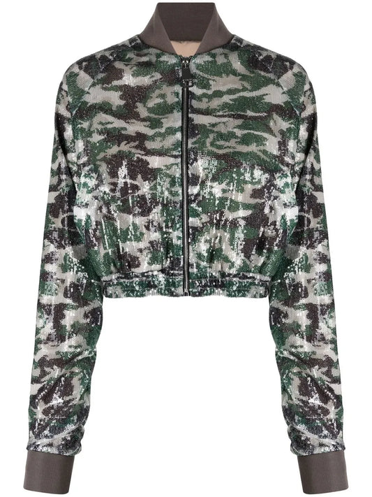 Camouflage-Print Sequinned Bomber Jacket