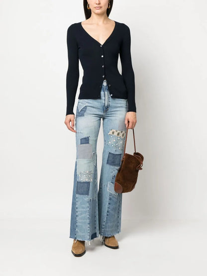 Ribbed-Knit V-Neck Cardigan