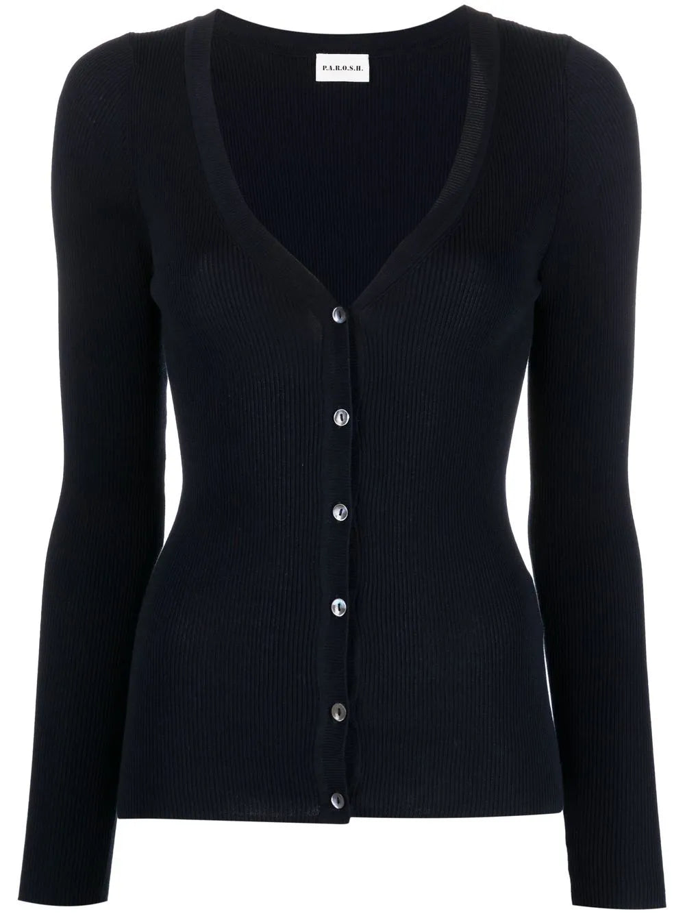 Ribbed-Knit V-Neck Cardigan