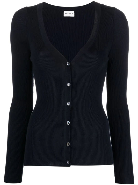 Ribbed-Knit V-Neck Cardigan