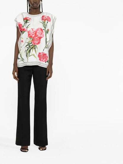 Floral-Print Silk Blouse