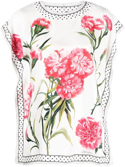 Floral-Print Silk Blouse