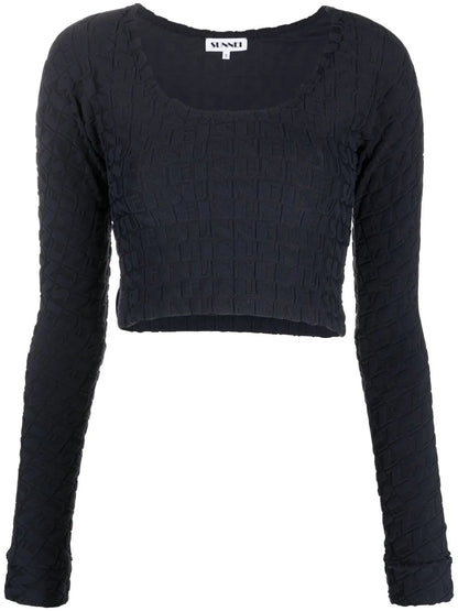 Embossed Logo-Print Cropped Top