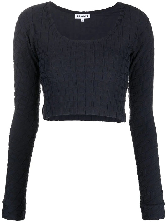 Embossed Logo-Print Cropped Top