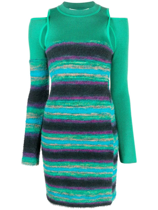 Stripe-Pattern Knitted Dress