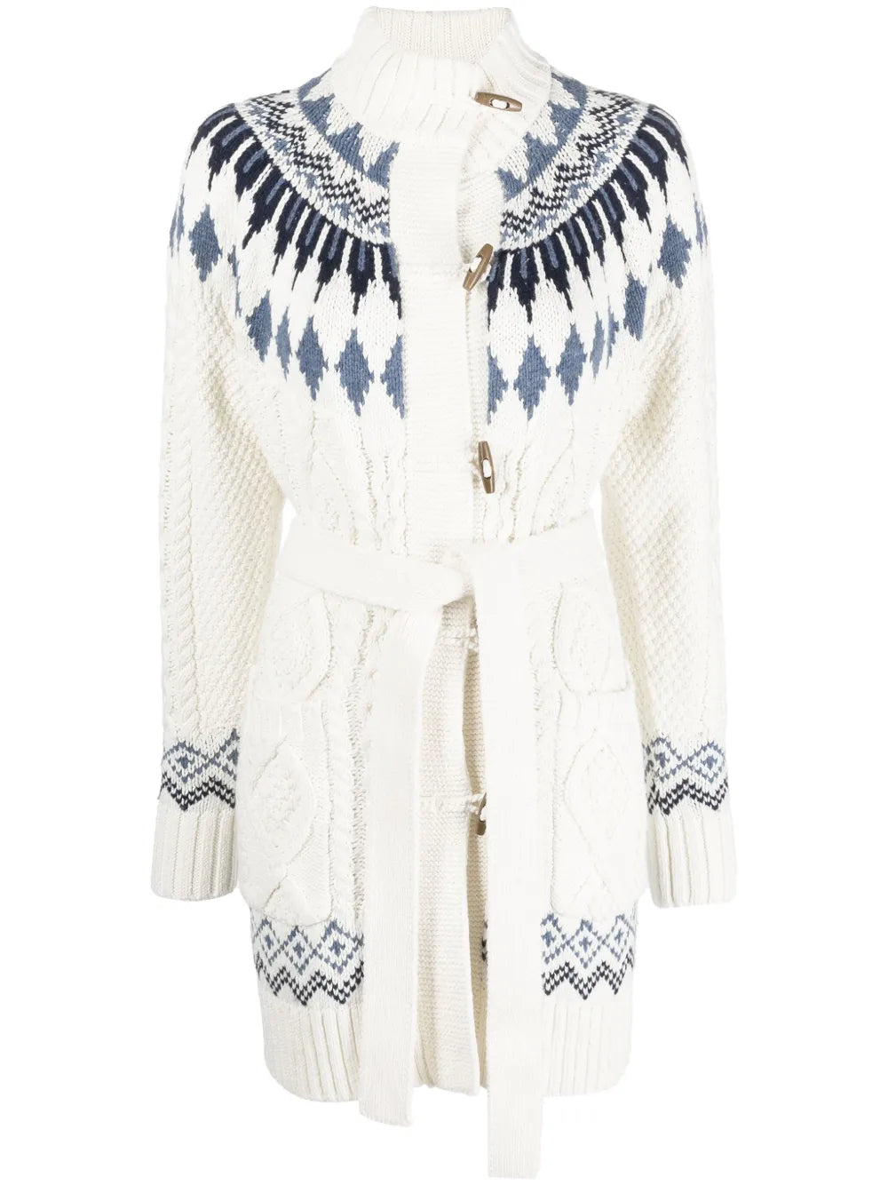 Argyle-Intarsia Knit Cardigan