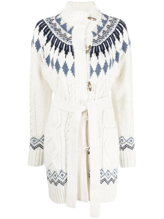 Argyle-Intarsia Knit Cardigan