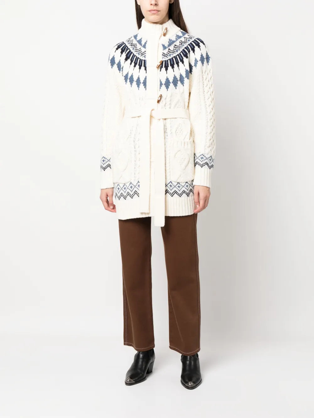 Argyle-Intarsia Knit Cardigan
