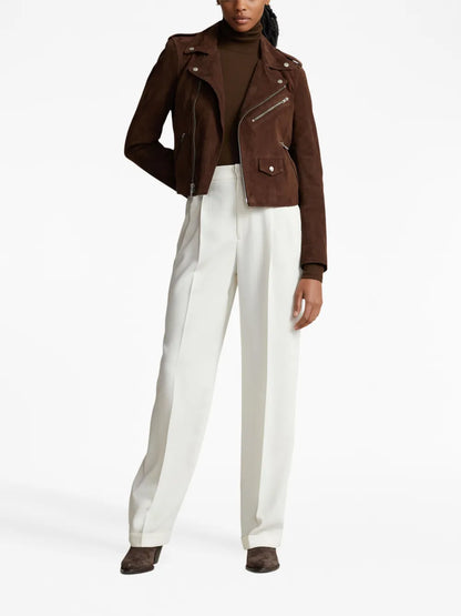 Notched-Collar Suede Biker Jacket