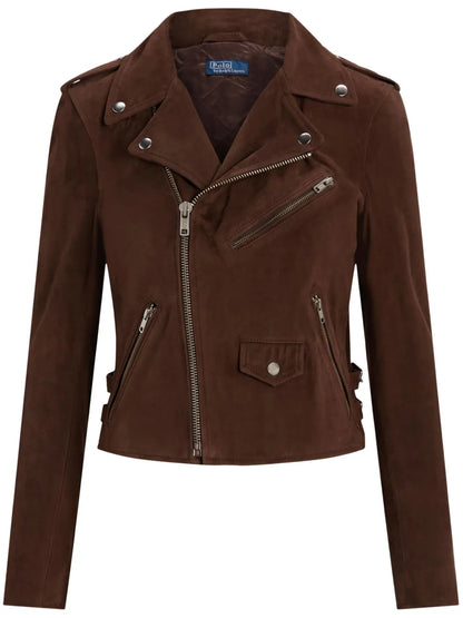 Notched-Collar Suede Biker Jacket