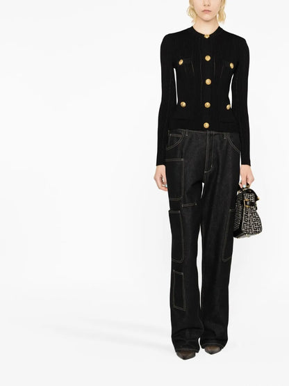 Button-Front Knitted Top