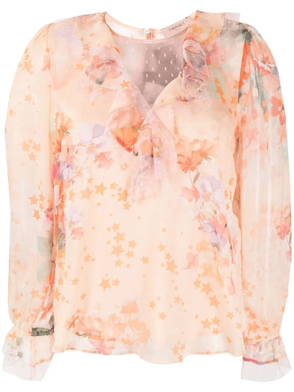 Ruffled Floral-Print Blouse