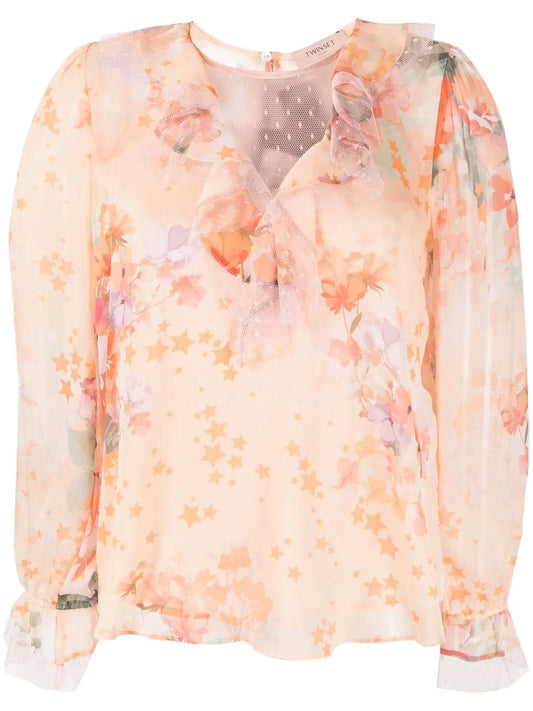 Ruffled Floral-Print Blouse