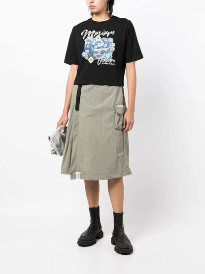 Illustration-Print Cropped T-Shirt