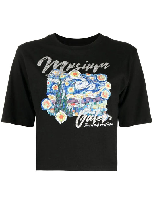 Illustration-Print Cropped T-Shirt