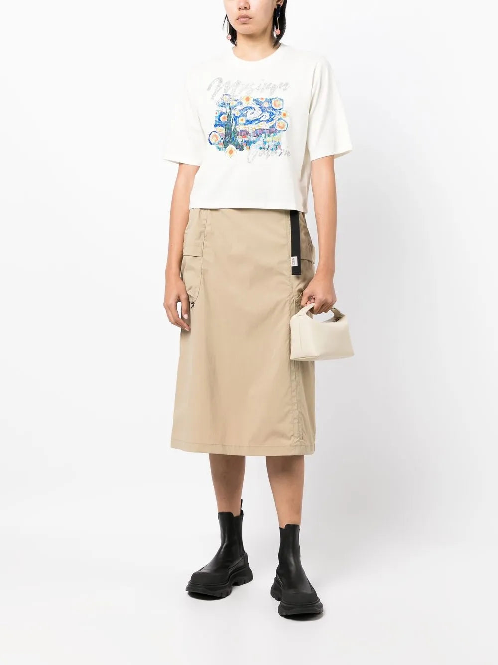 Illustration-Print Cropped T-Shirt
