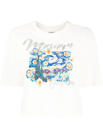 Illustration-Print Cropped T-Shirt