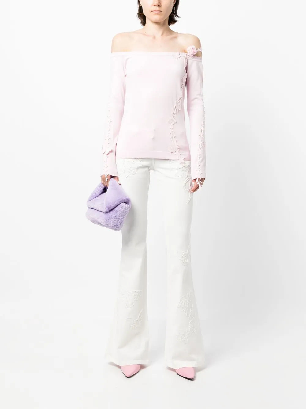 Floral-Appliqué Knitted Top
