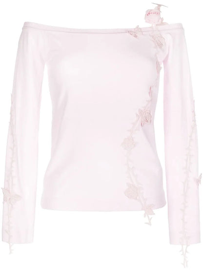 Floral-Appliqué Knitted Top