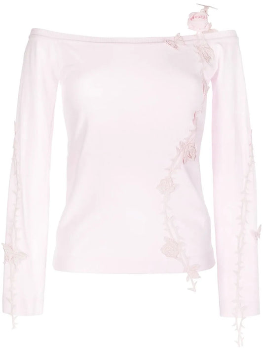 Floral-Appliqué Knitted Top