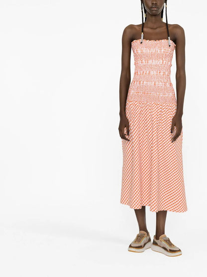 Off-Shoulder Shirred Midi Dress