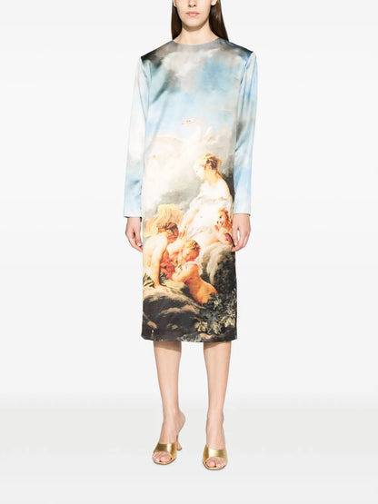 Graphic-Print Mid-Length Dress