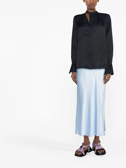 Button-Front Satin Shirt