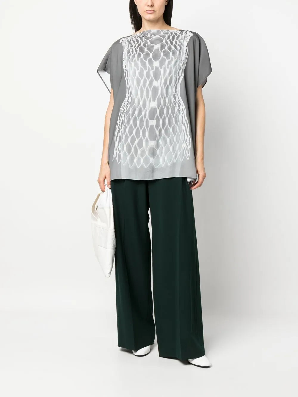 Graphic-Print Short-Sleeved Blouse